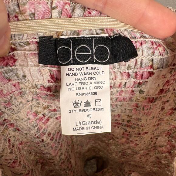 Deb Size Large Strapless Mini Dress Tiered Skirt Boho Belt Microfloral Print - Picture 5 of 5